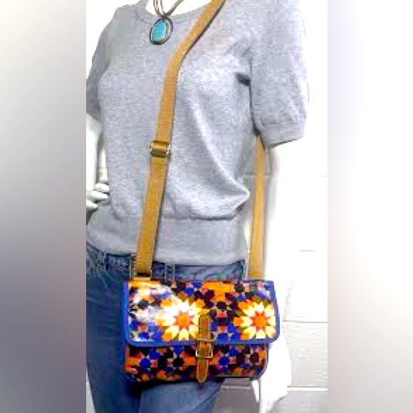 Fossil Keyper starburst floral native vegan coated canvas crossbody bag purse - Picture 2 of 10